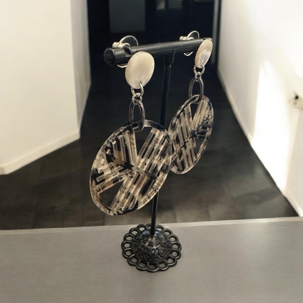 Handmade Geometric Animal Print Earrings - Picture 2 of 3